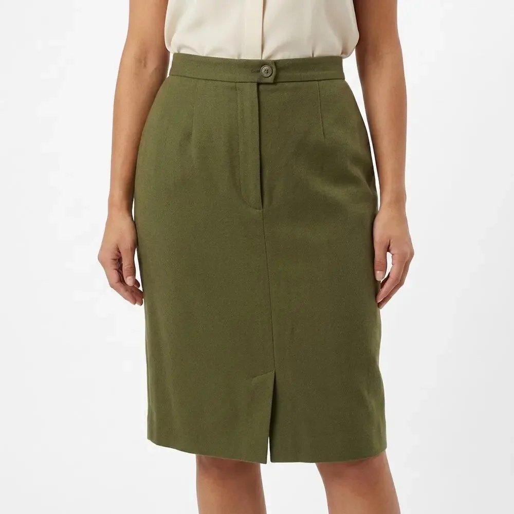 MaxMara Wool Blend Made in Italy Green Pencil Knee Length Skirt Women Size 8
